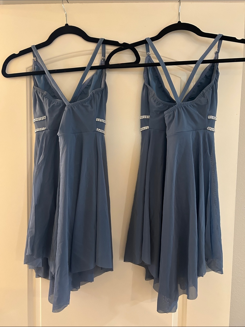 Chiffon Rhinestone-Trim Slate Blue Chemise Dance Costume duet pair of 2 - Picture 3 of 3